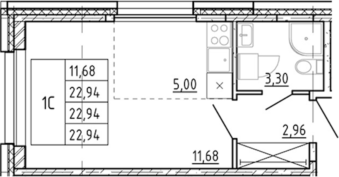 Квартира студия 22.94 м², 2/12 эт., ЖК «Полис Новоселье»